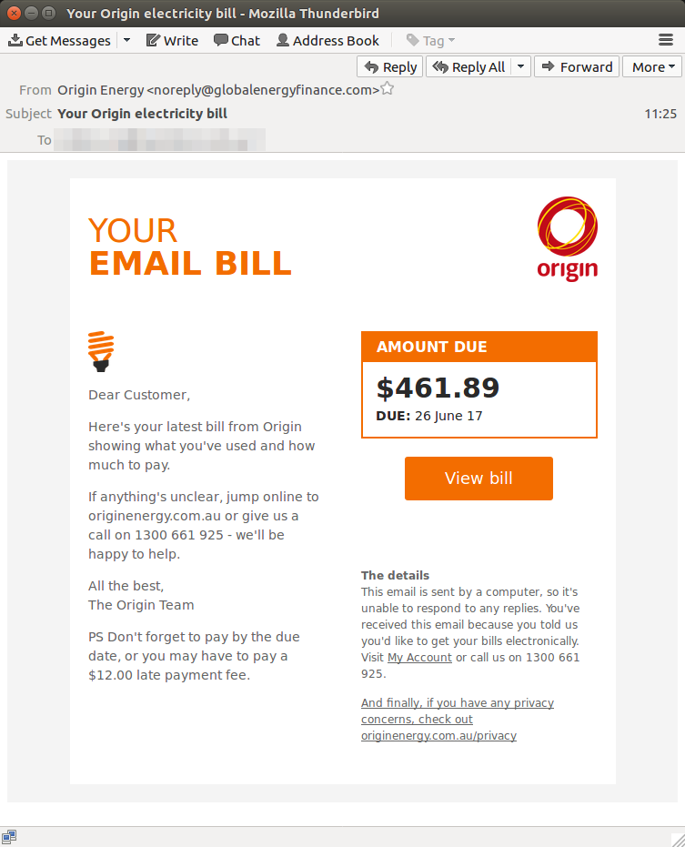 A new week, a new Origin Energy invoice scam